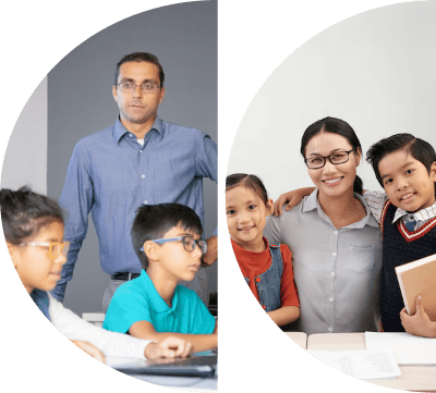 Tutor working with students illustration